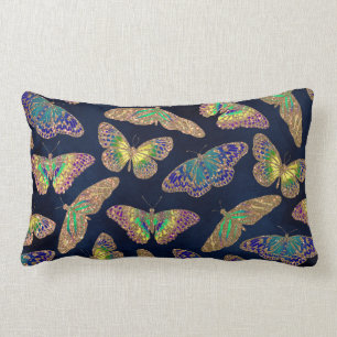 Navy-Gold-Schmetterlinge Glitzer-Aquarellmuster Lendenkissen