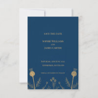 Navy Gold Schottischer Distel Hochzeit Termin Kart