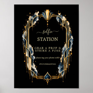 Navy Gold Schwarz Gatsby Casino Hochzeit Hashtag Poster