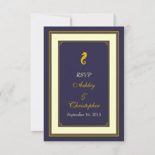 Navy Gold Seahorse Nautische Hochzeits-Antwortkart RSVP Karte