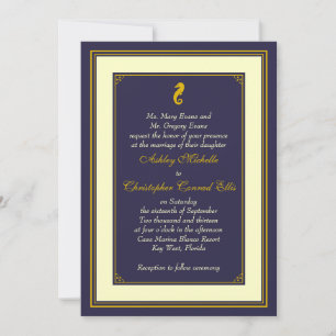 Navy Gold Seepferd Nautical Wedding Einladung