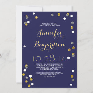 Navy Gold & Silver Confetti Brautparty Einladung