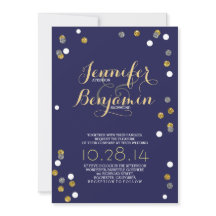 Navy Gold & Silver Confetti Moderne Hochzeit Einla