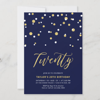 Navy & Gold Simple 20. Geburtstagsparty Einladung