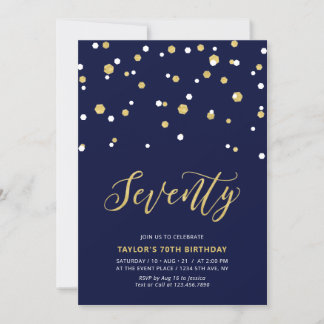 Navy & Gold Simple 70. Geburtstagsparty Einladung