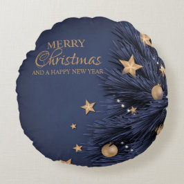 Navy Gold Simple Christmas Day Round Throw Kissen