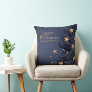 Navy Gold Simple Christmas Day Throw Pillow 20" Kissen