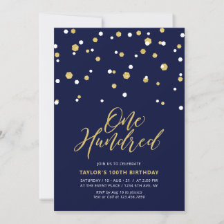 Navy & Gold Simple Hundred 100. Geburtstagsparty Einladung