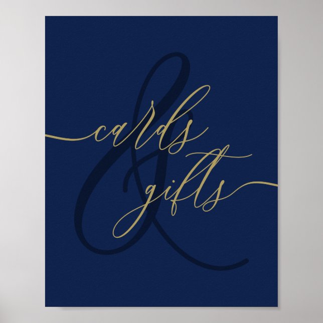 Navy Gold Simple Scripted Cards Geschenke Poster (Vorne)
