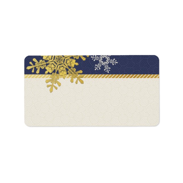 Navy Gold Snowflake Hochzeitsplatten Adressaufkleber (Vorne)