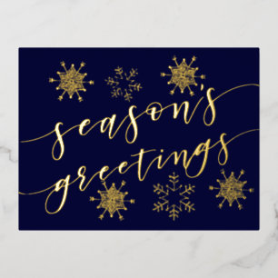 Navy Gold Snowflakes Frohen Festtage Folien Feiertagspostkarte
