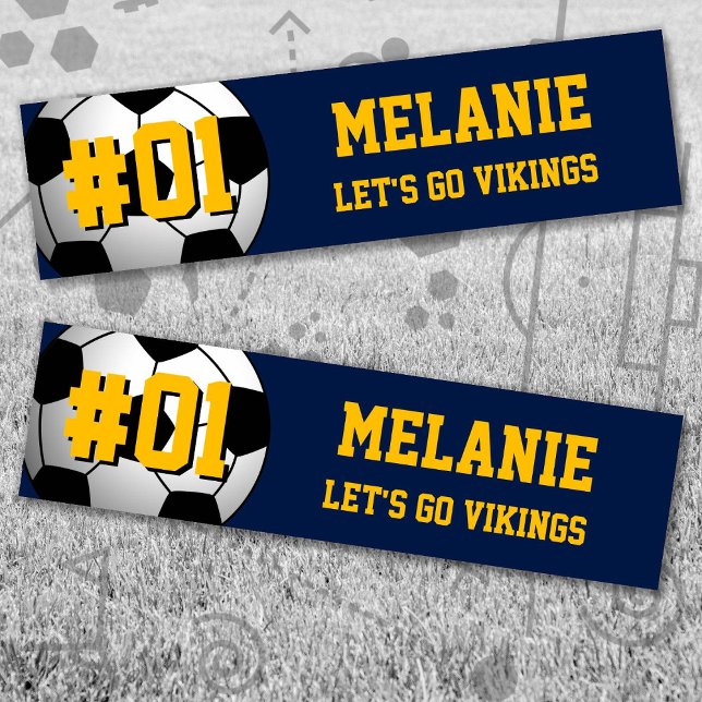 Navy Gold Soccer Team Autoaufkleber (Navy and Gold Soccer Let's Go Team Bumper Sticker. Celebrate your high school or college athlete.)