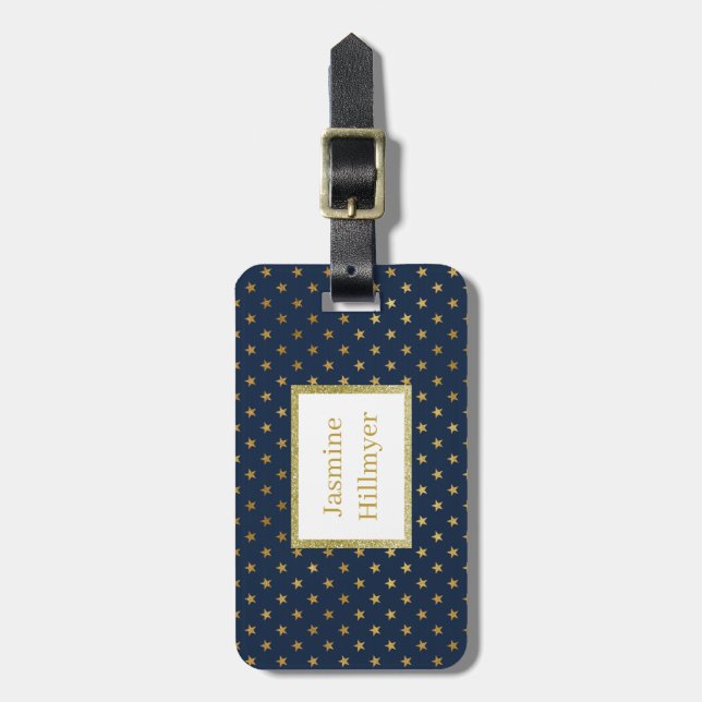 Navy Gold Star GLITZER CUSTOM LUGGAGE TAG Gepäckanhänger (Vorderseite vertikal)