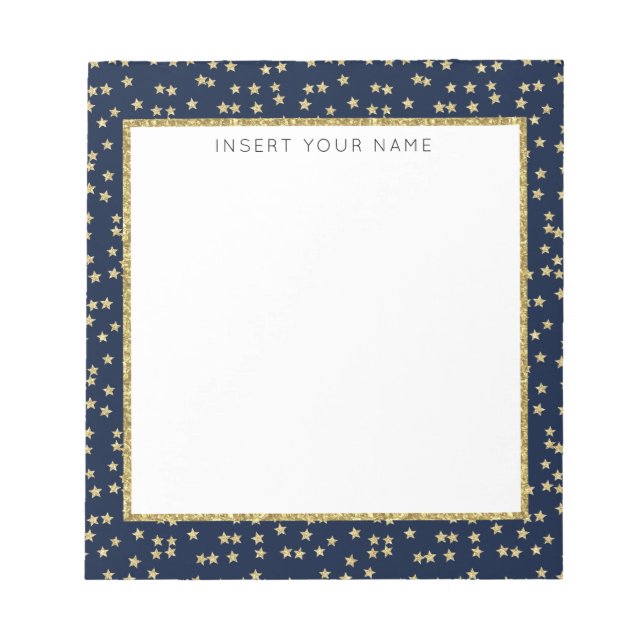 Navy & Gold Stars Personalisiert Notepad 5,5" x 6" Notizblock (Vorderseite)