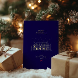 Navy & Gold Stilvolle Frohe Weihnachtsschick Folien Feiertagskarte