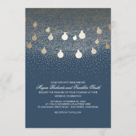 Navy Gold String Lights Glitzer Vintage Hochzeit Einladung