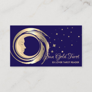 Navy Gold Tarot Reader Stars Moon Sun Celestial Visitenkarte