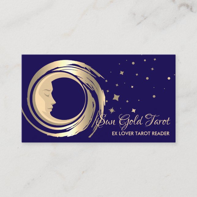 Navy Gold Tarot Reader Stars Moon Sun Celestial Visitenkarte (Vorderseite)