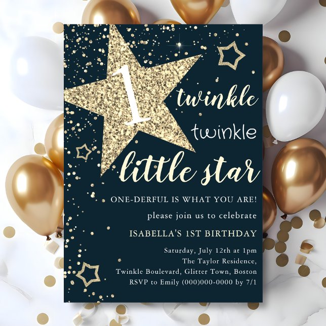 Navy & Gold Twinkle Little Star 1. Geburtstag Einladung (Von Creator hochgeladen)