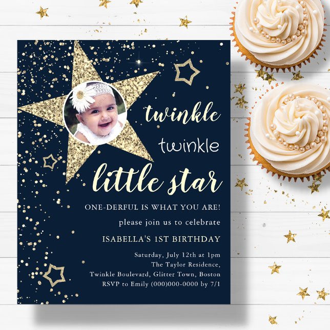 Navy & Gold Twinkle Star 1. Geburtstag Einladung (Von Creator hochgeladen)