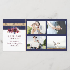 Navy Gold und Burgund Floral Wedding Vielen Dank Dankeskarte