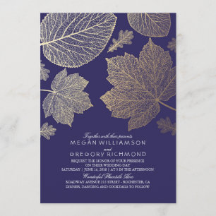 Navy Gold Verlasst Vintage Hochzeit im Herbst Einladung