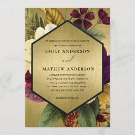 NAVY GOLD VINTAG BURGUNDY OCHRE FLORALWEDD EINLADUNG