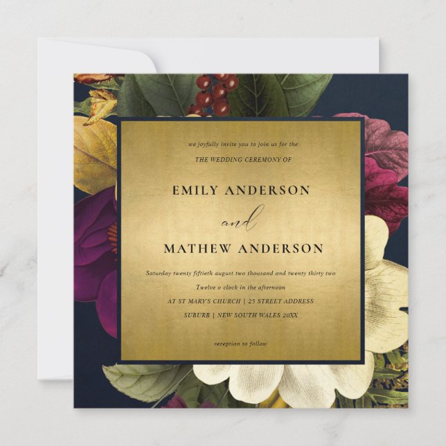 NAVY GOLD VINTAG RETRO BURGUNDY FLUSSBREITE EINLADUNG (Vorderseite)