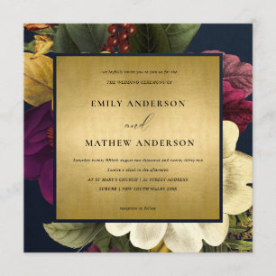 NAVY GOLD VINTAG RETRO BURGUNDY FLUSSBREITE EINLADUNG