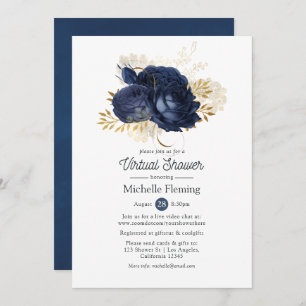 Navy & Gold Vintag Virtual Baby oder Brautparty Einladung