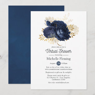 Navy & Gold Vintage Virtuelle Babyparty oder Braut Einladung