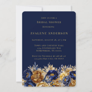 Navy Gold Watercolor Peak Brautparty Einladung