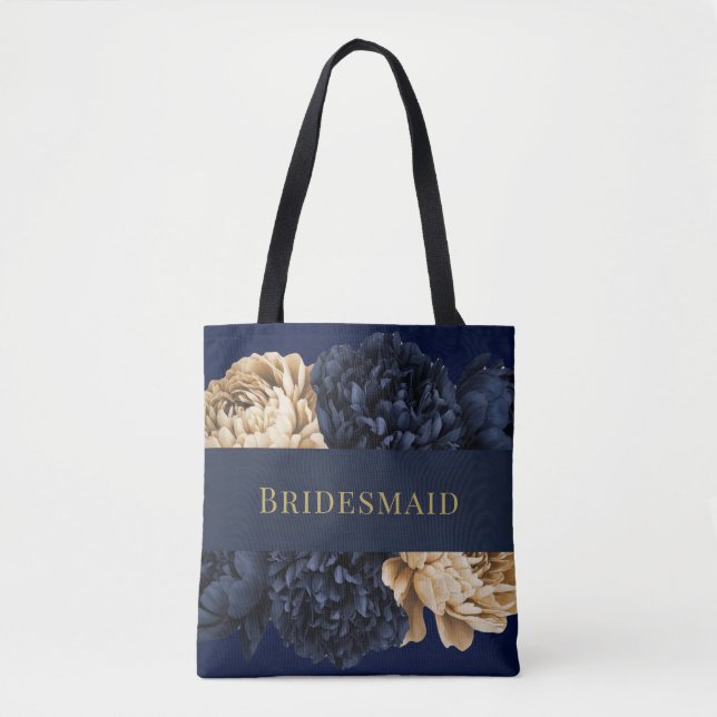 Navy Gold Watercolor Peony Bridesmaid Gefallen Ges (Vorderseite)