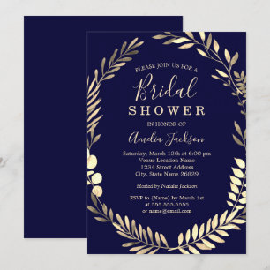 Navy Gold Watercolor Wreath Brautparty Einladung