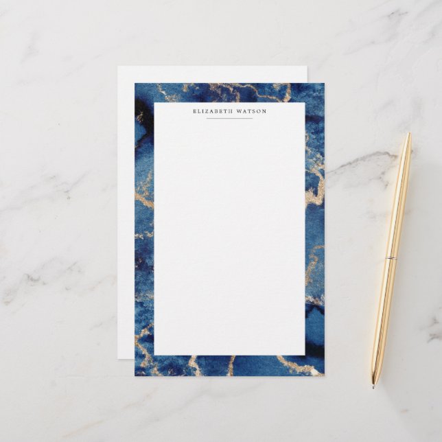 Navy Gold Waves Coastal Luxurious Stationery Briefpapier (Vorderseite/Rückseite Beispiel)