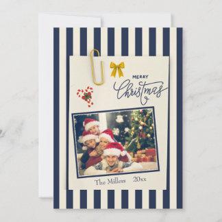 Navy-Gold-Weihnachts-Schabblatt-Foto-Urlaubskarte Feiertagskarte