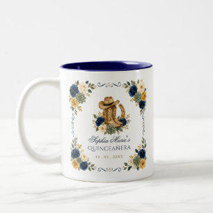 Navy Gold Western Horse Floral Charra Quinceañera Zweifarbige Tasse