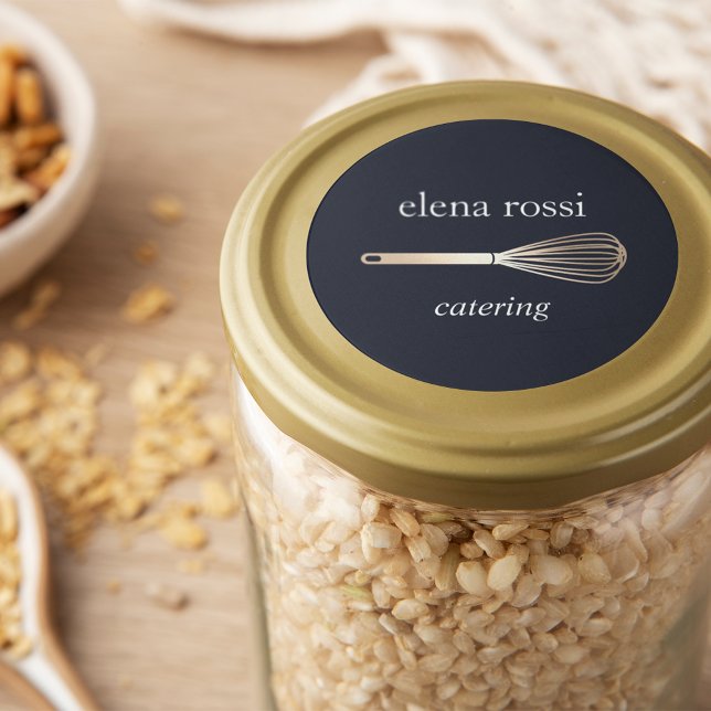 Navy & Gold Whisky-Logo | Koch Caterer Baker Runder Aufkleber (Von Creator hochgeladen)