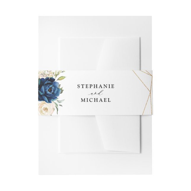 Navy Gold White Champagne Ivory Geometric Wedding Einladungsbanderole (Vorderseite Beispiel)