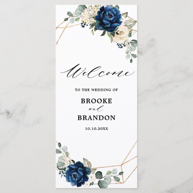 Navy Gold White Champagne Ivory Geometric Wedding Programm (Vorderseite)