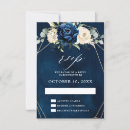 Navy Gold White Champagne Ivory Geometric Wedding RSVP Karte