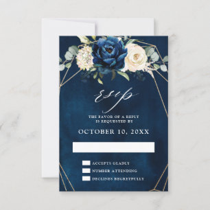 Navy Gold White Champagne Ivory Geometric Wedding RSVP Karte