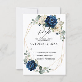 Navy Gold White Champagne Ivory Geometric Wedding RSVP Karte