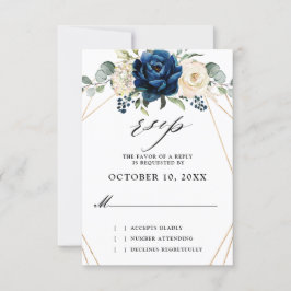 Navy Gold White Champagne Ivory Geometric Wedding RSVP Karte