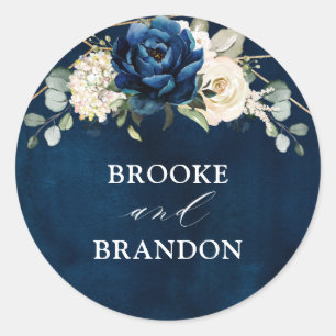 Navy Gold White Champagne Ivory Geometric Wedding Runder Aufkleber