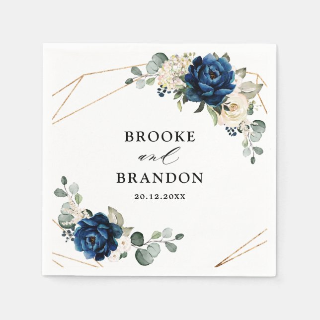 Navy Gold White Champagne Ivory Geometric Wedding Serviette (Vorderseite)