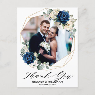 Navy Gold White Ivory Geometric Wedding Vielen Dan Postkarte