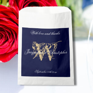 Navy Gold White Monogram +Namen Danke Hochzeit Geschenktütchen