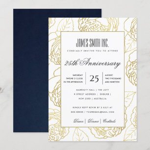 NAVY GOLD WHITE ROSE FLORAL CORPORATE PARTY EVENT EINLADUNG