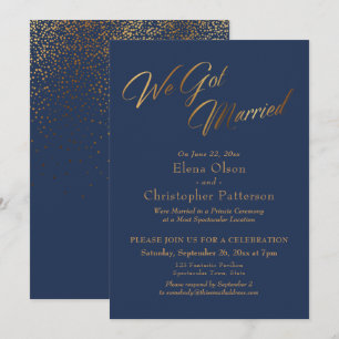 Navy & Gold Wir haben geheiratet Konfetti-Empfang Einladung